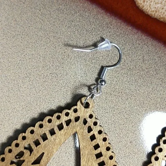 Tan Laser Cut Wood Boho Earrings! - Picture 3 of 3